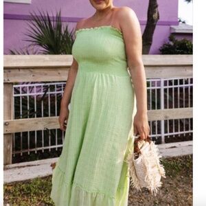 NWT Peixoto Smocked Green Swim Coverup Dress XS *FLAWED*
